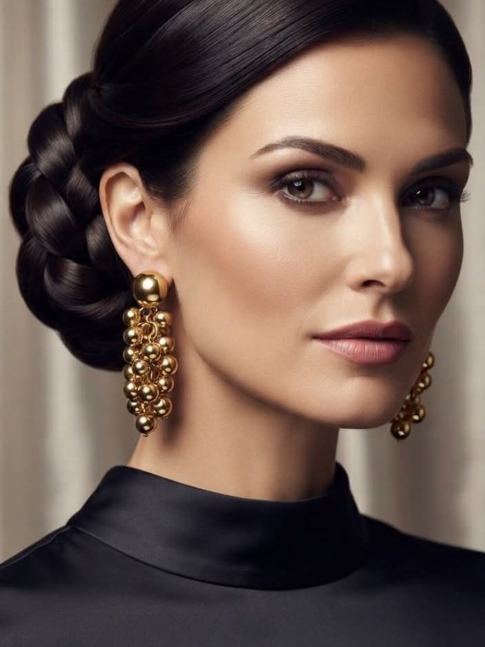 Vintage Gold-Tone Cluster Bead Dangle Earrings clip-on